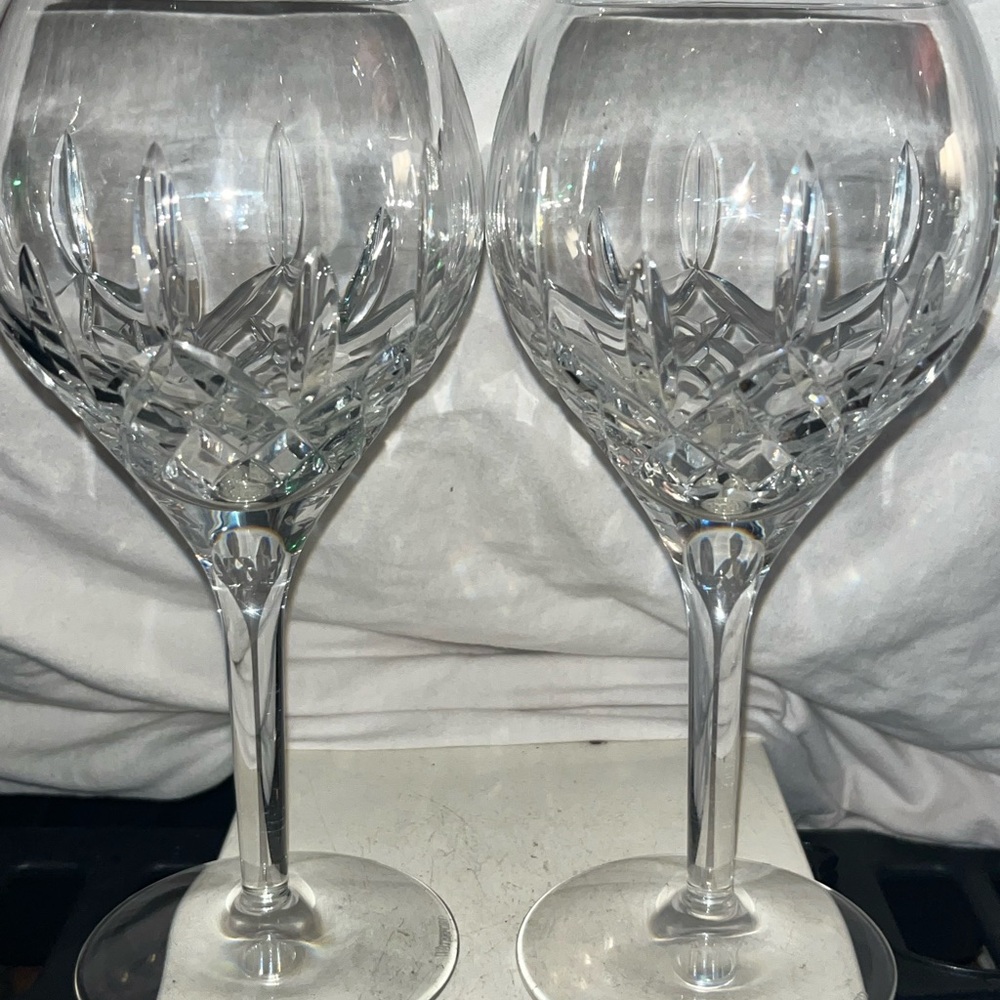 Set of 2 Waterford Lismore Grand Balloon Wine Goblets - 7.6" Tall Ireland